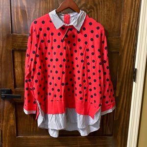 Crown & Ivy Coral Polka Dot Layered Dressy Career Sweater Petite